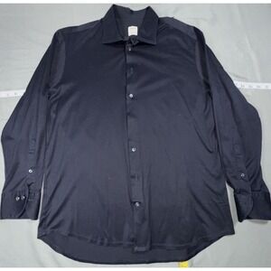 Stenströms Dress Shirt Mens L Blue Solid Fitted Body Cotton Woven Long Sleeve